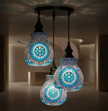 Mosaic Handmade Pendant Ceiling Hanging Light E27 - 3 lamps - Slate Shape