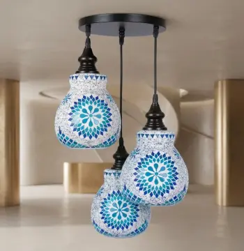 Mosaic Handmade Pendant Ceiling Hanging Light E27 - 3 lamps - Slate Shape