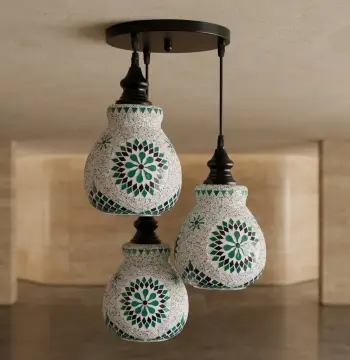 Mosaic Handmade Pendant Ceiling Hanging Light E27 - 3 lamps - Slate Shape