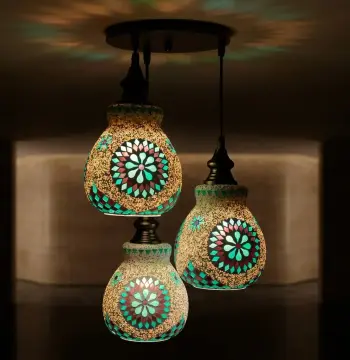Mosaic Handmade Pendant Ceiling Hanging Light E27 - 3 lamps - Slate Shape