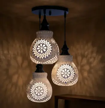 Mosaic Handmade Pendant Ceiling Hanging Light E27 - 3 lamps - Slate Shape