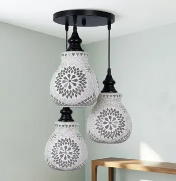Mosaic Handmade Pendant Ceiling Hanging Light E27 - 3 lamps - Slate Shape