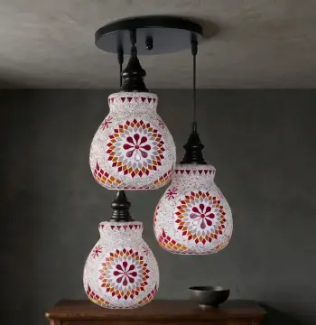 Mosaic Handmade Pendant Ceiling Hanging Light E27 - 3 lamps - Slate Shape