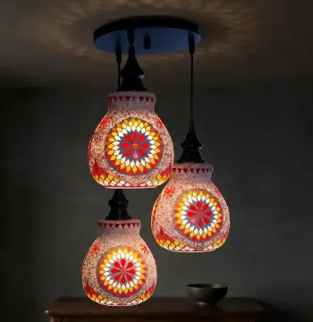 Mosaic Handmade Pendant Ceiling Hanging Light E27 - 3 lamps - Slate Shape