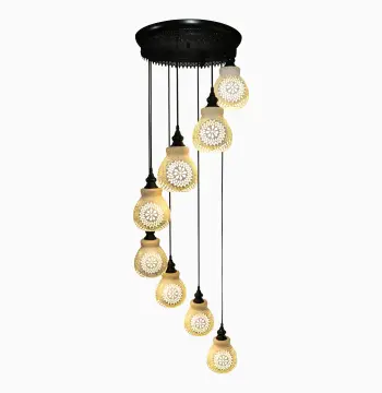 Mosaic Handmade Pendant Ceiling Hanging Light E27 - 8 lamps - Slate Shape