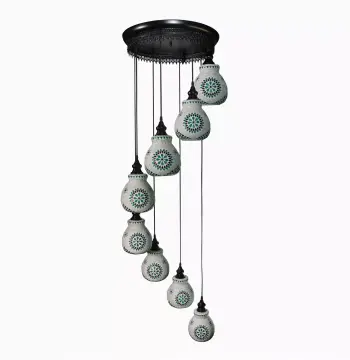 Mosaic Handmade Pendant Ceiling Hanging Light E27 - 8 lamps - Slate Shape