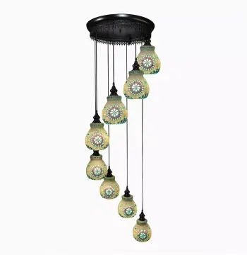 Mosaic Handmade Pendant Ceiling Hanging Light E27 - 8 lamps - Slate Shape