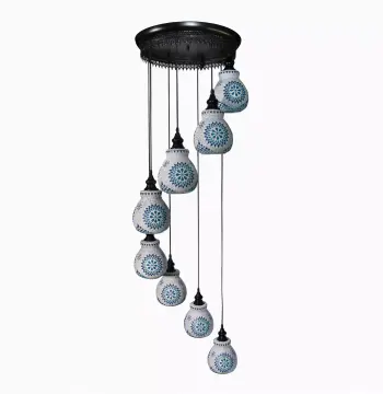 Mosaic Handmade Pendant Ceiling Hanging Light E27 - 8 lamps - Slate Shape