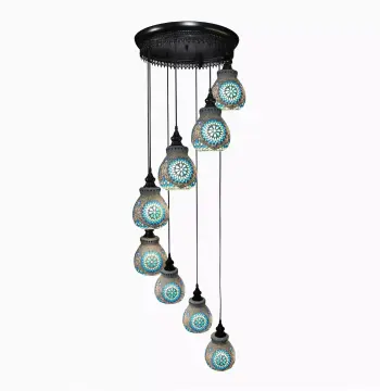 Mosaic Handmade Pendant Ceiling Hanging Light E27 - 8 lamps - Slate Shape