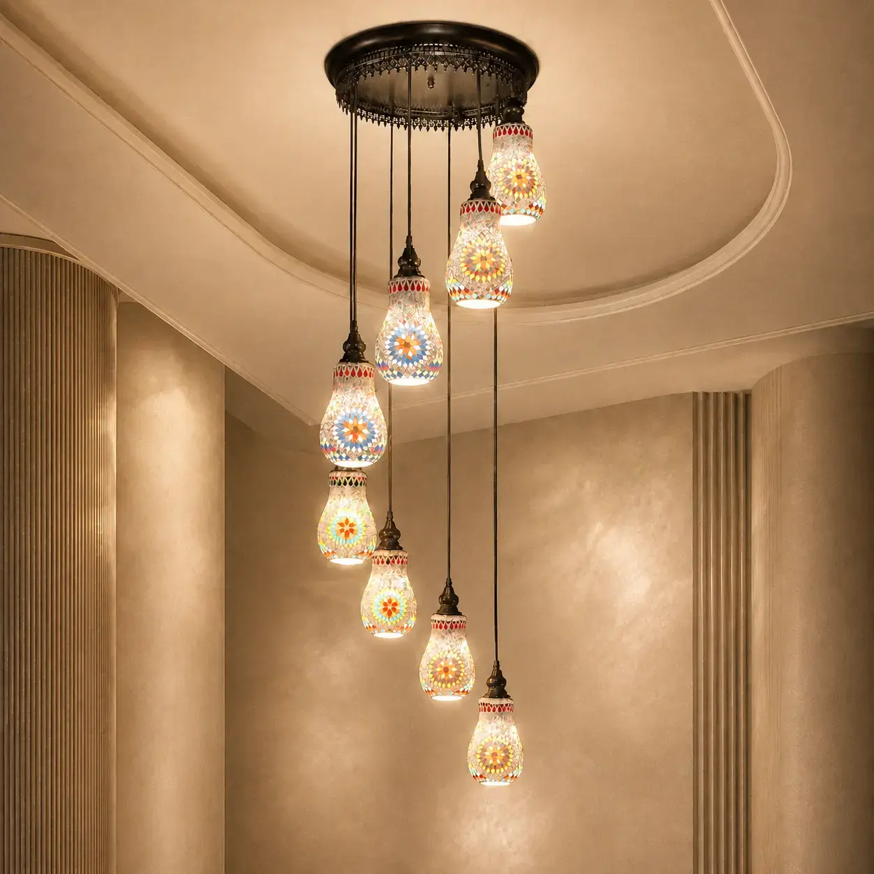 Mosaic Handmade Pendant Ceiling Hanging Light E27 - 8 lamps