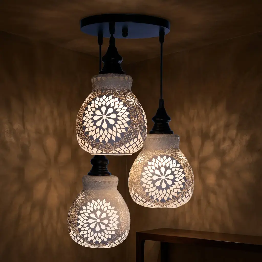 Mosaic Handmade Pendant Ceiling Hanging Light E27 - 3 lamps - Slate Shape