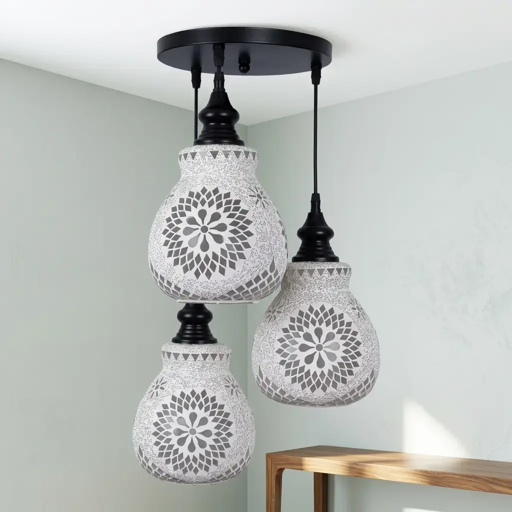 Mosaic Handmade Pendant Ceiling Hanging Light E27 - 3 lamps - Slate Shape