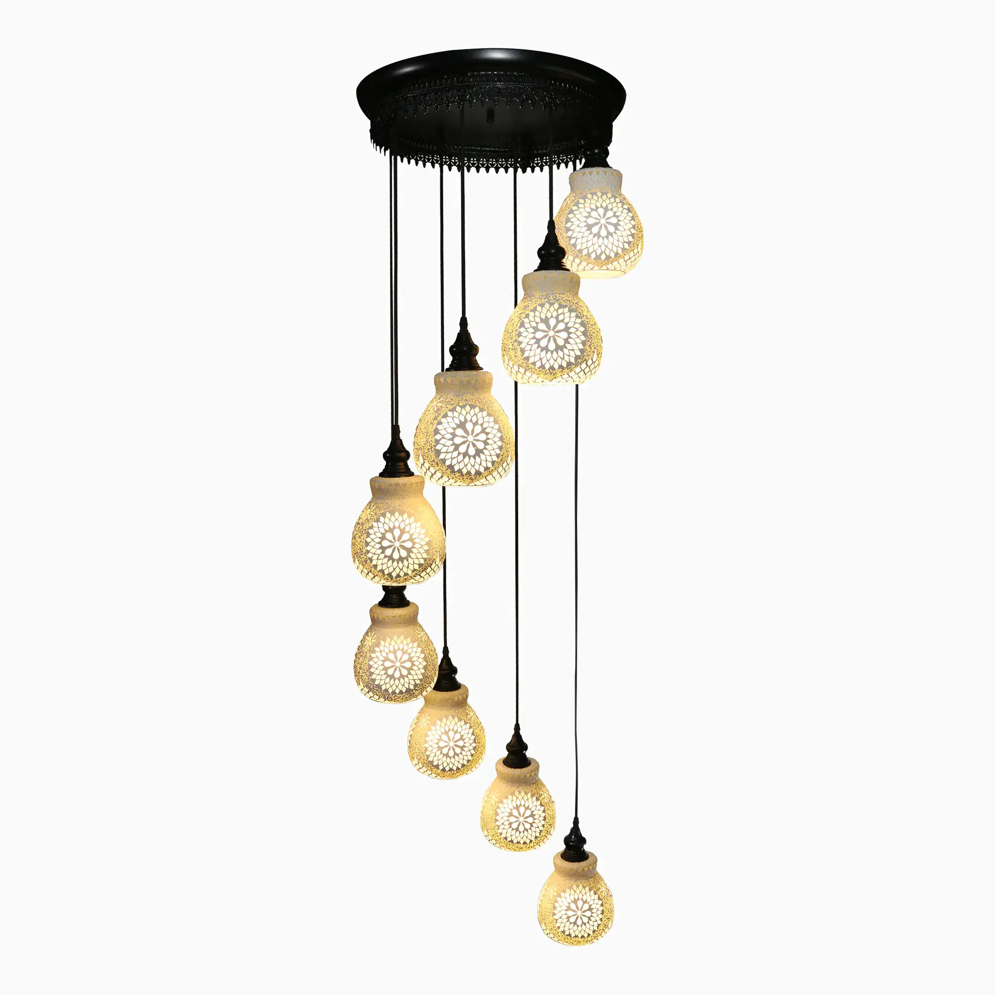 Mosaic Handmade Pendant Ceiling Hanging Light E27 - 8 lamps - Slate Shape