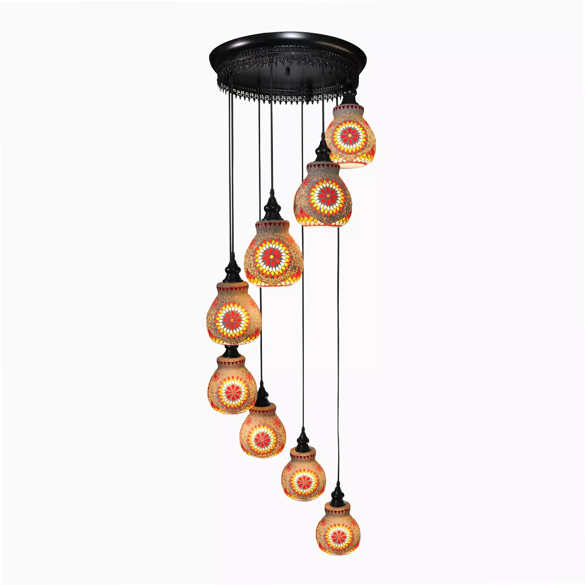 Mosaic Handmade Pendant Ceiling Hanging Light E27 - 8 lamps - Slate Shape