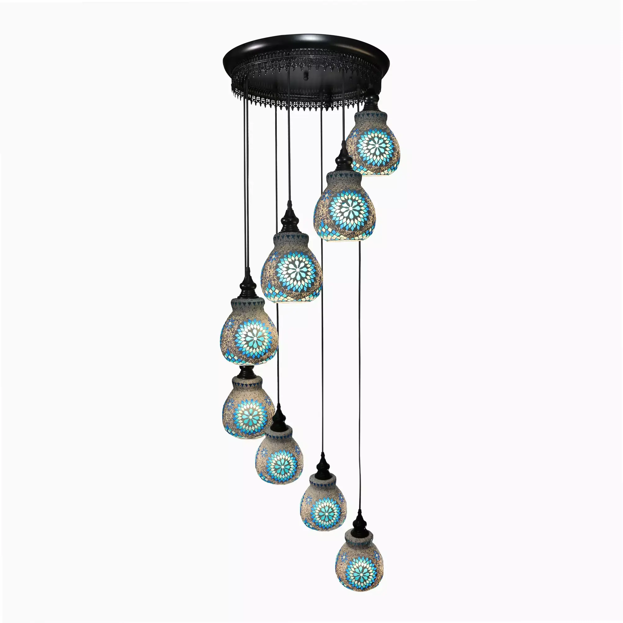 Mosaic Handmade Pendant Ceiling Hanging Light E27 - 8 lamps - Slate Shape