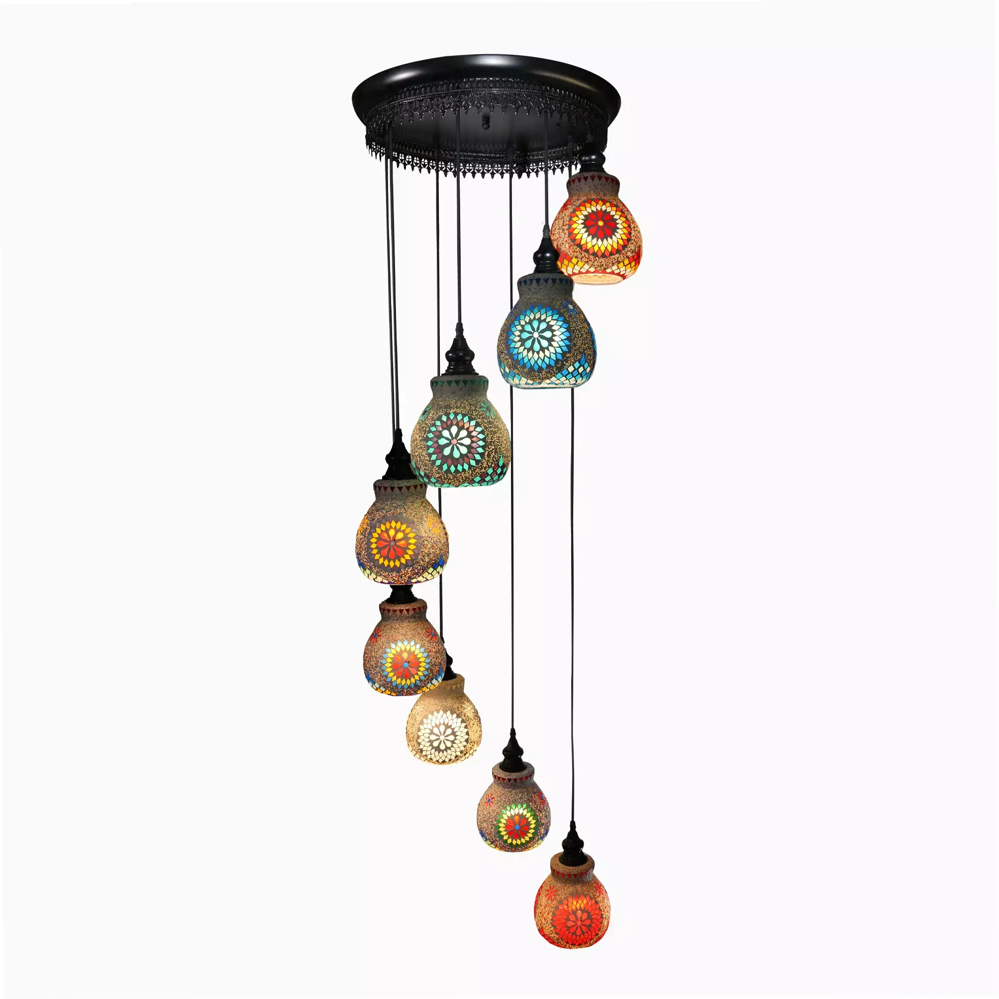 Mosaic Handmade Pendant Ceiling Hanging Light E27 - 8 lamps - Slate Shape